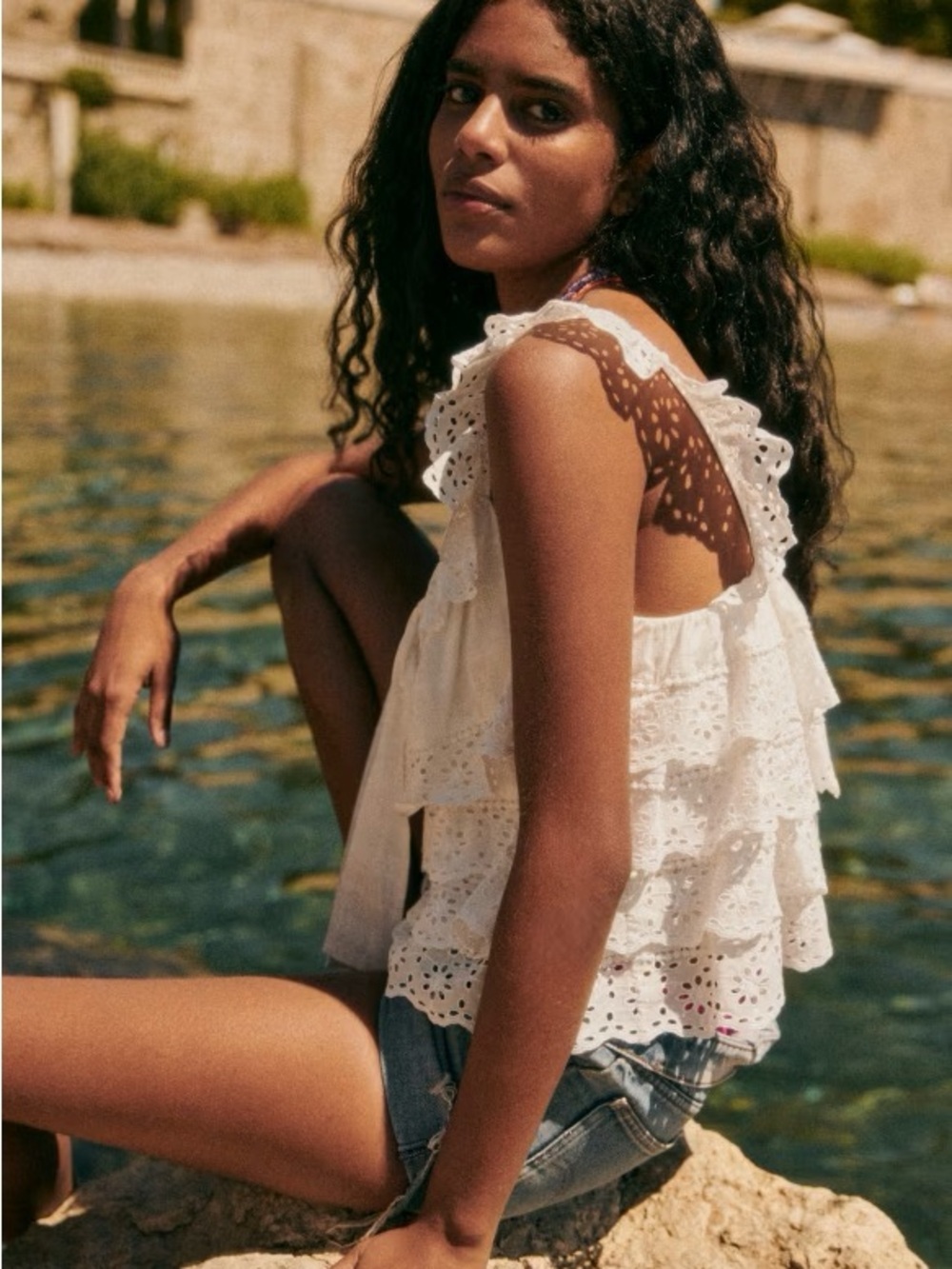 Sezane Lia White Eyelet Ruffle Top - Picture 2 of 6